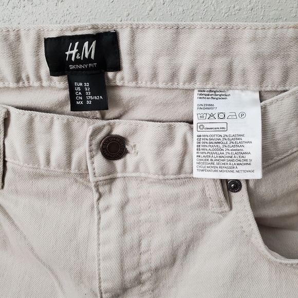 H&M mens skinny fit pants creamwhite color size 32 - Picture 4 of 6
